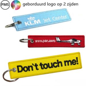 Stoffen sleutelhanger geborduurd Moline
